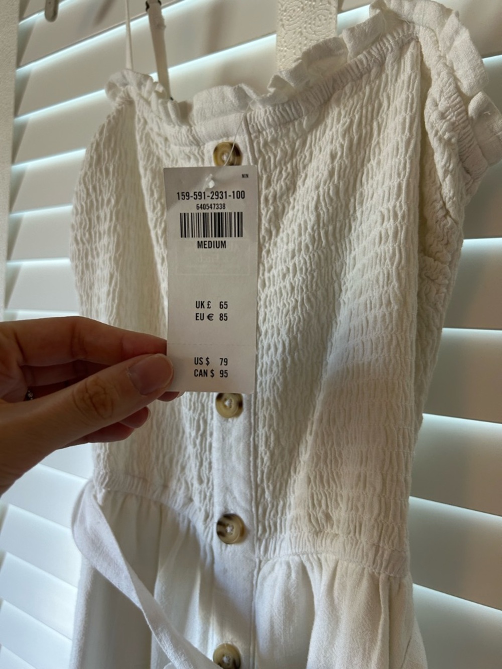 Abercrombie & Fitch Midi Dress White Sleeveless Summer Smocked Medium - Picture 3 of 8